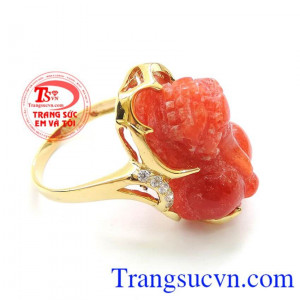 Nhẫn Vàng Tỳ Hưu Nữ chất lượng cao. Nhẫn Vàng Tỳ Hưu Nữ nhẫn nữ tỳ hưu ngọc cẩm thạch vàng tây 14k đẹp thời trang