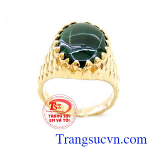Nhẫn nam ngọc cẩm thạch mạnh mẽ, nhẫn nam ngọc cẩm thạch vàng tây 14k sang, bền màu, ngọc cẩm thạch hợp với tất cả các mệnh, đeo phong thủy bảo hộ sức khỏe và cầu mong tiền tài