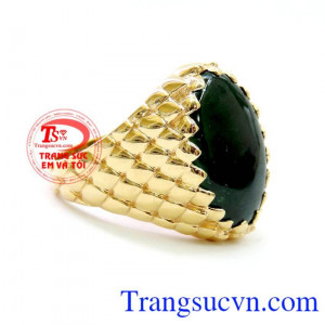 Nhẫn nam ngọc cẩm thạch mạnh mẽ, nhẫn nam ngọc cẩm thạch vàng tây 14k sang, bền màu, ngọc cẩm thạch hợp với tất cả các mệnh, đeo phong thủy bảo hộ sức khỏe và cầu mong tiền tài