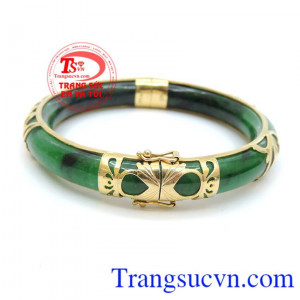 Vòng ngọc vàng trái tim yêu, chiếc vòng ngọc bọc vàng họa tiết trái tim yêu, đơn giản. 