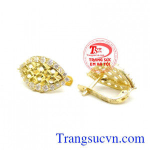 Bông tai nữ cành vàng lá ngọc