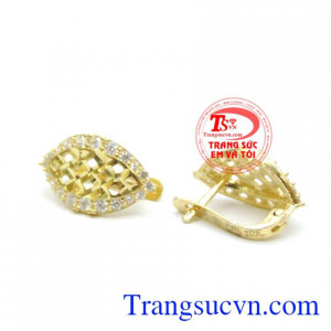 Bông tai nữ cành vàng lá ngọc