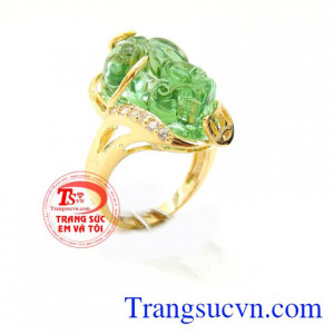 Nhẫn nữ tỳ hưu đá xanh lục, nhẫn nữ tỳ hưu đá nhân tạo xanh lục trong chạm khắn tỳ hưu đẹp, chiếc nhẫn bọc vàng 10k chuẩn chất lượng, sản phẩm bảo hành 6 tháng, giao hàng toàn quốc, nhẫn nữ đá nhân tạo giá rẻ thời trang