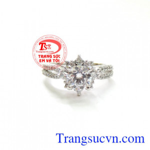 Nhẫn nữ vàng trắng xinh xắn, nhẫn nữ vàng trắng thiết kế với những đường cong nhẹ nhàng tạo nên sự thanh lịch và quý phái