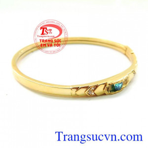 Vòng Tay Nữ Vàng Tây Gắn Đá Xanh, vòng tay vàng tây đá quý, vòng tay vàng tây 10k đẹp. 