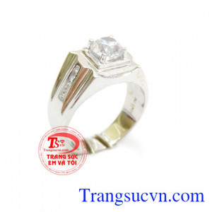 Nhẫn nam vàng trắng 18k đẹp,chiếc nhẫn nam vàng trắng thiết kế kiểu Italy sang trọng , nhân nam vàng đính đá thời trang, nhẫn vàng trắng 18k sáng, bền màu, bảo hành 1 năm, có thu mua lại với thời hạn vĩnh viễn