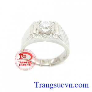 Nhẫn vàng trắng 18k phong cách cho nam