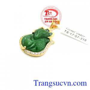Bán mặt dây chuyền hồ ly ngọc cẩm thạch bọc vàng 14k, đeo phong thủy lại đem lại may mắn về tình duyên. Mặt hồ ly vàng 14k