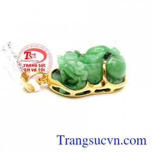 Mặt tỳ hưu ngọc cẩm thạch bọc vàng 14k sang trọng, đeo phong thủy