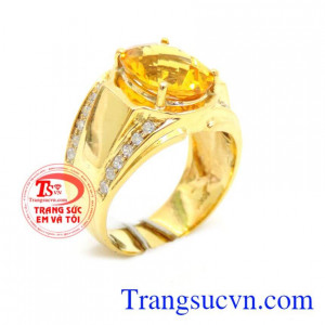 Nhẫn nam mệnh Kim 10k, nhẫn nam vàng tây 10k đính đá thạch anh vàng hợp với người mệnh Kim, đem lại may mắn và thuận lợi trong công việc