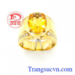 Nhẫn nam mệnh Kim 10k, nhẫn nam vàng tây 10k đính đá thạch anh vàng hợp với người mệnh Kim, đem lại may mắn và thuận lợi trong công việc