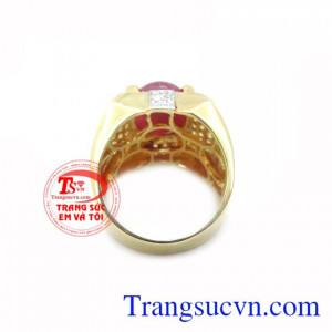 Nhẫn Nam Đá Ruby Tài Lộc 14k sang trọng, tinh tế và thời trang