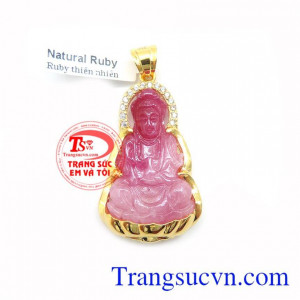 Mặt Phật Quan Âm Ruby Bọc Vàng 10k