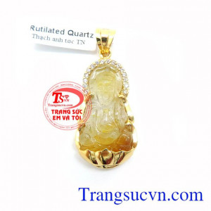 Mặt Quan Âm Thạch Anh Tóc Thiên Nhiên Bọc Vàng 10k Đẹp chất lượng cao