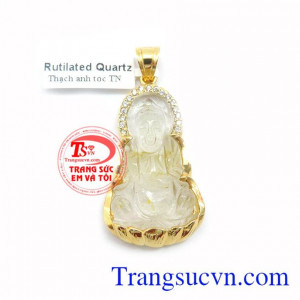 Mặt Quan Âm Rutilated Quartz, mặt dây chuyền nam vàng tây, mặt dây chuyền đẹp