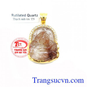 Mặt Di Lặc Thạch Anh Tóc Nâu Đỏ, mặt dây chuyền nam đẹp, mặt dây chuyền nam vàng tây