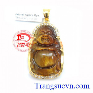 Mặt Phật Đá Mắt Hổ Bọc Vàng, mặt dây chuyền nam đẹp, mặt dây chuyền nam vàng tây