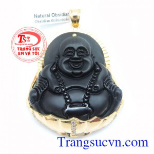 Mặt Phật Di Lặc Obsidian Bọc Vàng Bụng Phệ, mặt dây chuyền nam, mặt phật bọc vàng