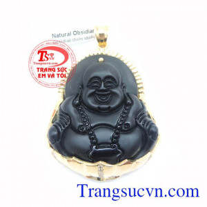Mặt Phật Di Lặc Obsidian Bọc Vàng Bụng Phệ chất lượng cao