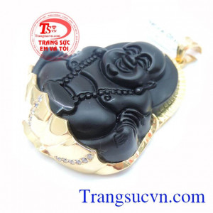 Mặt Phật Di Lặc Obsidian Bọc Vàng Bụng Phệ