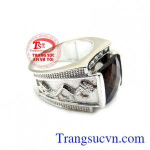 Nhẫn Nam Vàng Trắng Khắc Rồng Nổi vàng 14k màu sắc đẹp, chất lượng cao, đeo hợp thời trang và phong thủy