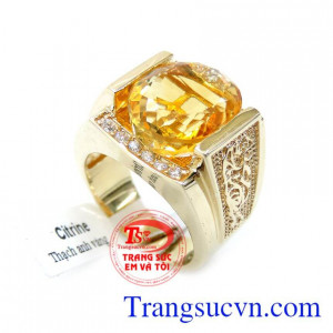 Nhẫn Nam Đá Thạch Anh Vàng chất lượng cao. Nhẫn Nam Đá Thạch Anh Vàng, nhẫn nam vàng tây, nhẫn nam đẹp