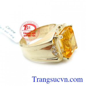 Nhẫn Nam Đá Thạch Anh Vàng 14K May Mắn chất lượng cao. Nhẫn nam vàng tây, nhẫn nam đẹp