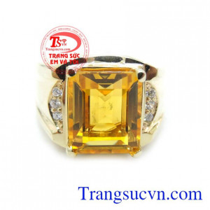 Nhẫn Nam Đá Thạch Anh Vàng 14K May Mắn thương hiệu sang trọng, phù hợp phong cách thời trang