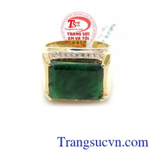 Nhẫn Ngọc Cẩm Thạch Vàng 14K Cho Nam kiểu dáng bắt mắt, phù hợp xu hướng thời trang phái mạnh
