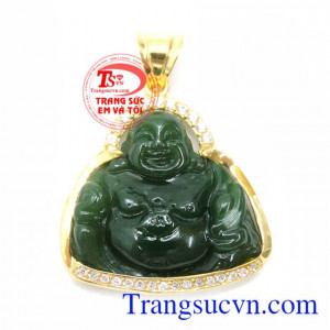 Phật Di Lặc Ngọc Bích Nephrite, mặt dây chuyền nam, mặt phật bọc vàng đẹp