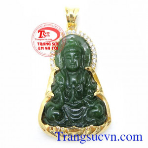 Mặt Phật Bà Ngọc Bích Nephrite Bọc Vàng 14K chất lượng cao
