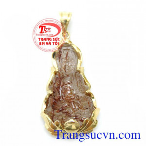 Mặt Phật Quan Âm Thạch Anh Tóc Nâu, mặt dây chuyền nam đẹp, mặt phật bọc vàng