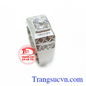 Nhẫn Nam Vàng Trắng 18K Năng Động chất lượng cao