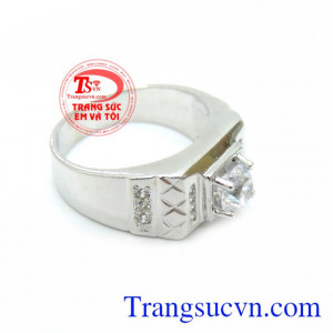 Chiếc nhẫn nam vàng trắng cho nam thiết kế đơn giản mà tinh tế. Nhẫn Nam Vàng Trắng 18K Năng Động