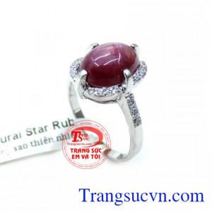 Nhẫn Nữ Vàng Trắng Gắn Đá Ruby Sao Thiên Nhiên chất lượng cao. Nhẫn Nữ Vàng Trắng Gắn Đá Ruby Sao Thiên Nhiên, nhẫn nữ vàng tây, nhẫn nữ đẹp