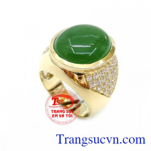 Nhẫn Nam Ngọc Nephrite Thiên Nhiên chất lượng cao. Nhẫn Nam Ngọc Nephrite Thiên Nhiên, nhẫn nam vàng tây, nhẫn nam đẹp