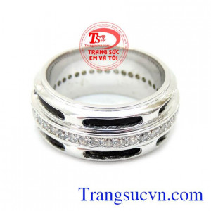Nhẫn vàng trắng nam xu hướng, nhẫn nam vàng tây, nhẫn nam đẹp.