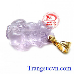 Mặt TỲ Hưu Thạch Anh Tím Phong Thủy, mặt dây chuyền tỳ hưu móc vàng 14k đeo bền đẹp sáng bóng