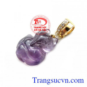 Mặt Hồ Ly Móc Vàng Thạch Anh Tím, mặt dây chuyền nữ đeo đẹp, hợp thời trang.