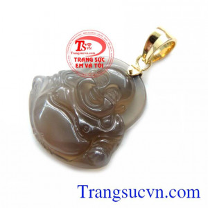 Mặt Di Lặc Mã Não Khói 14K Đẹp