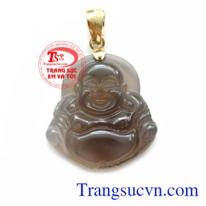 Mặt Di Lặc Mã Não Khói 14K Đẹp, mặt dây chuyền nam đẹp, mặt phật di lặc