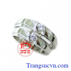 Nhẫn cưới vàng trắng nhập khẩu Korea nguyên đôi nhẫn cưới vàng