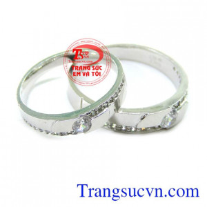 Nhẫn cưới vàng trắng nhập khẩu Korea nguyên đôi nhẫn cưới vàng