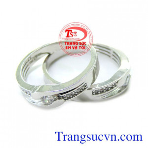 Nhẫn cưới vàng trắng nhập khẩu Korea nguyên đôi nhẫn cưới vàng