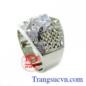 Nhẫn Nam Vàng Trắng 10k Đá Nhân Tạo chất lượng cao. Nhẫn Nam Vàng Trắng 10k Đá Nhân Tạo, nhẫn nam vàng tây, nhẫn nam đẹp