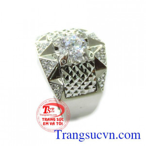 Nhẫn nam vàng trắng sáng, bền màu, sang trọng Nhẫn Nam Vàng Trắng 10k Đá Nhân Tạo