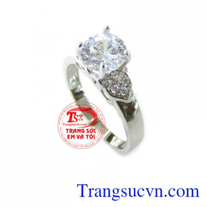 Chiếc nhẫn nữ vàng thiết kế nhẹ nhàng cho các bạn nữ, nhẫn vàng trắng đính hôn sang trọng, tặng cho người yêu nhân ngày lễ.