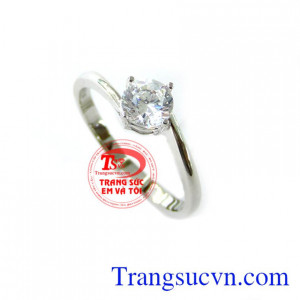 Chiếc nhẫn nữ vàng thiết kế nhẹ nhàng cho các bạn nữ, nhẫn vàng trắng đính hôn sang trọng, tặng cho người yêu nhân ngày lễ.