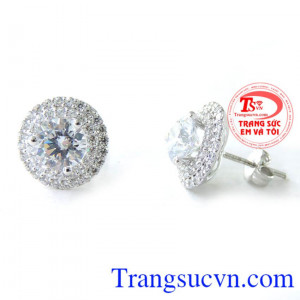 Bông tai vàng trắng sáng, hoa tai vàng trắng, hoa tai nữ đeo đẹp. 