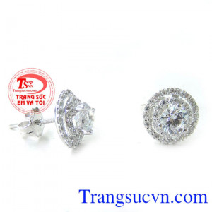 Hoa tai nữ vàng gắn đá đẹp, hoa tai vàng trắng, hoa tai nữ đeo đẹp. 